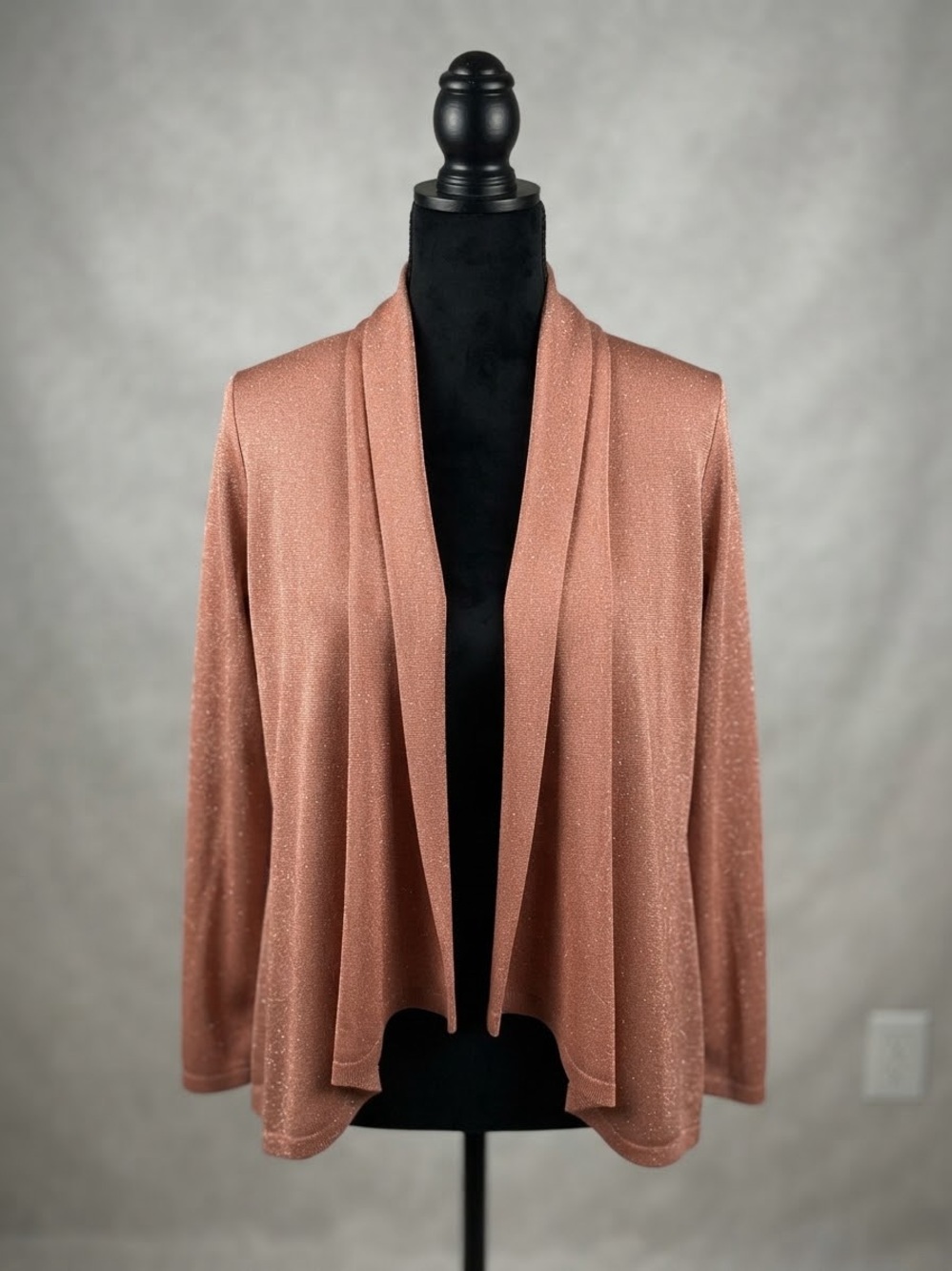 Kasper Shimmer Open-Front Cardigan - Rose Gold